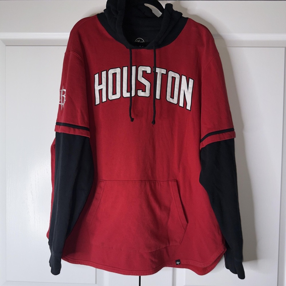 Houston Rockets Hoodie Mens XL Red Black‎ NBA Basketball '47 Pullover Sweatshirt